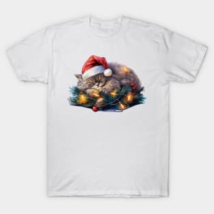 Lazy Persian Cat At Christmas T-Shirt